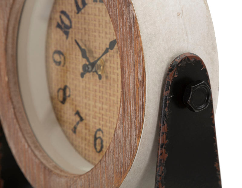 Horloge de table en métal et bois