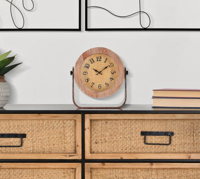 Horloge de table en métal et bois