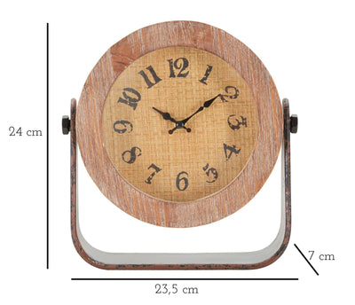 Horloge de table en métal et bois