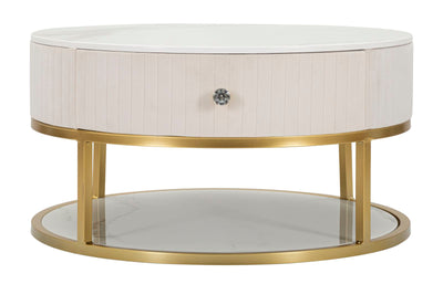 Table basse ronde à motifs de marbre crème et blanc