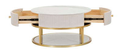 Table basse ronde à motifs de marbre crème et blanc