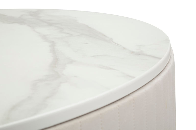 Table basse ronde à motifs de marbre crème et blanc