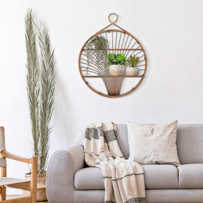Étagère murale ronde en rotin – Design bohème moderne Fuji