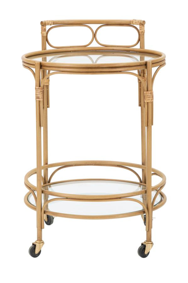 Chariot rond en rotin avec double étagère – Chariot de service Panama