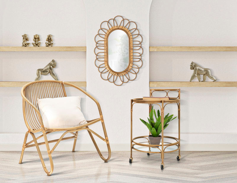 Chariot rond en rotin avec double étagère – Chariot de service Panama