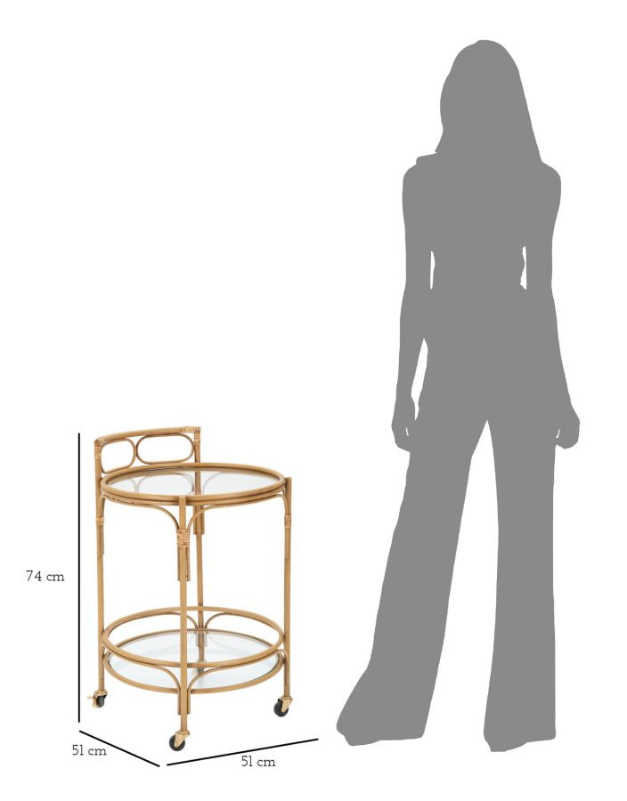 Chariot rond en rotin avec double étagère – Chariot de service Panama