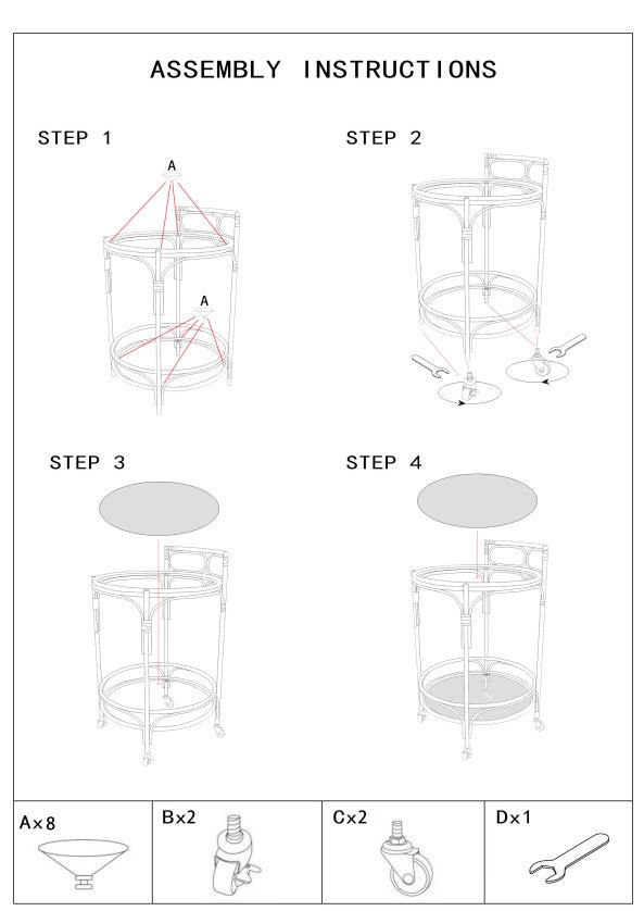 Chariot rond en rotin avec double étagère – Chariot de service Panama