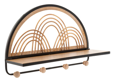 Étagère murale avec crochets – Rangement décoratif en bois Oporto