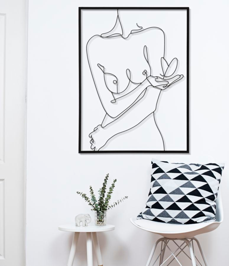 Décoration murale moderne abstraite de femme nue torse en métal noir