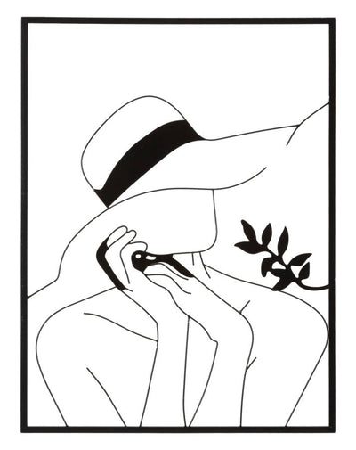 Femme avec chapeau - décoration murale moderne en métal noir