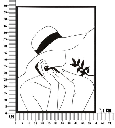 Femme avec chapeau - décoration murale moderne en métal noir