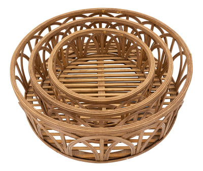 Lot de 3 plateaux de service en rotin – Collection décorative Fuji