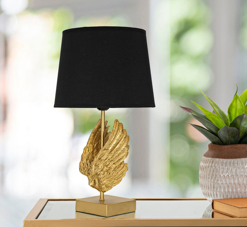 Lampe à poser moderne avec ailes dorées et noires