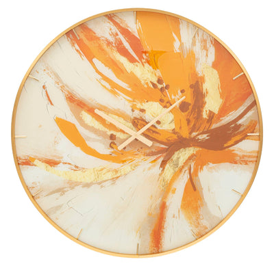 Horloge murale abstraite orange en métal et verre