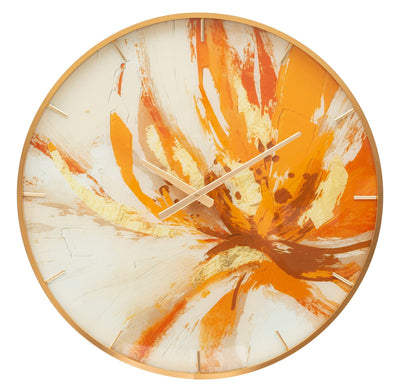 Horloge murale abstraite orange en métal et verre