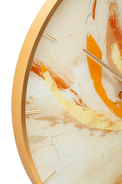 Horloge murale abstraite orange en métal et verre