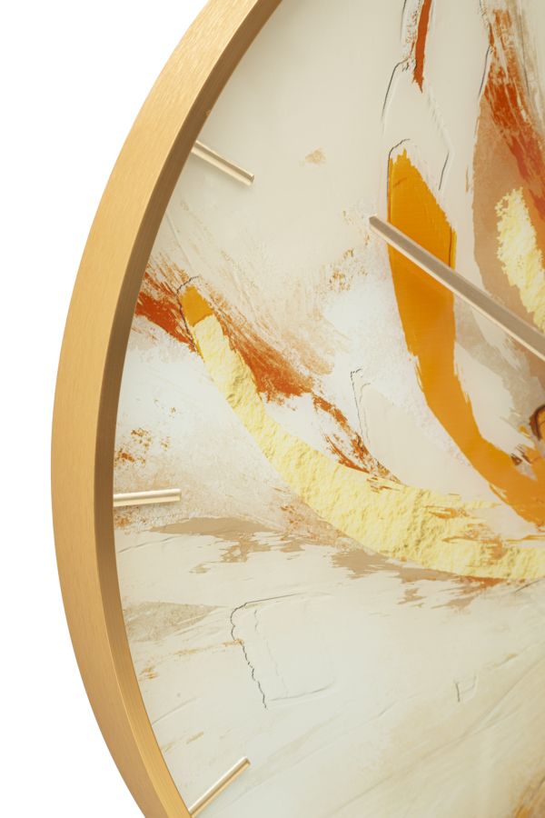 Horloge murale abstraite orange en métal et verre