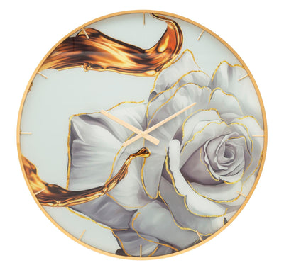 Horloge murale dorée et blanche avec rose glamour