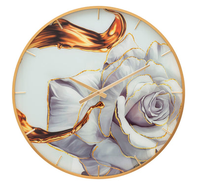 Horloge murale dorée et blanche avec rose glamour