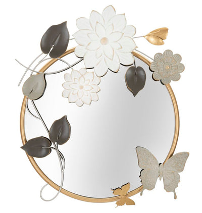 Miroir mural rond en métal avec fleurs et papillons