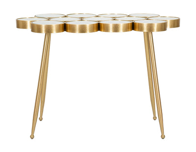 Petite table circulaire géométrique en métal doré et verre