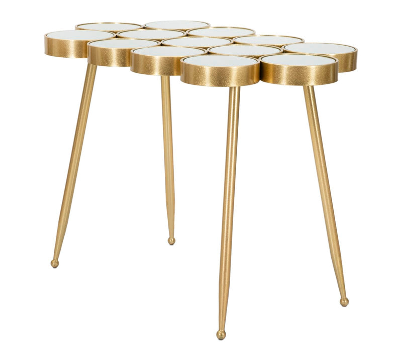 Petite table circulaire géométrique en métal doré et verre