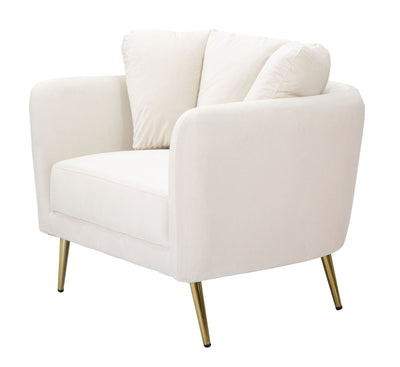 Fauteuil beige rembourré avec pieds en métal doré