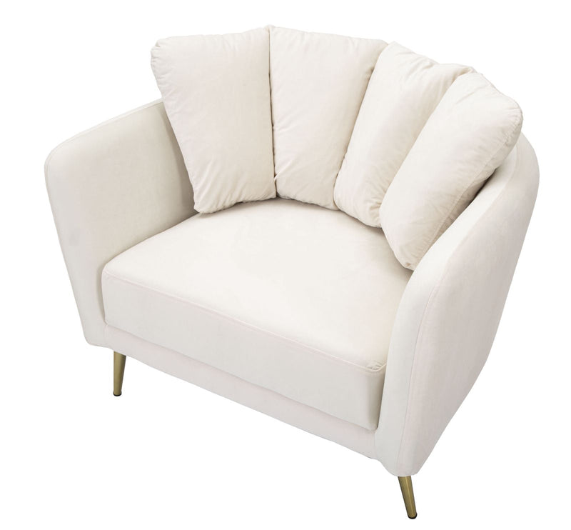 Fauteuil beige rembourré avec pieds en métal doré