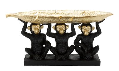 Statue de singe triple noire et dorée (décoration moderne - porte-objet)