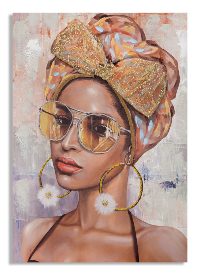 Peinture moderne finition à la main représentant une femme avec un foulard