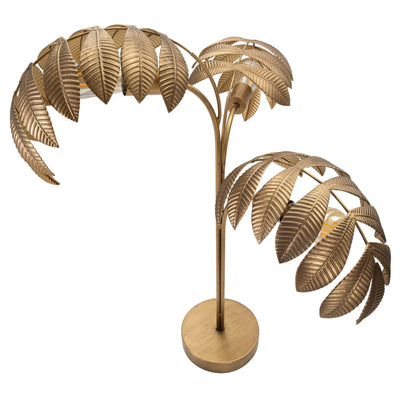 Lampe de table à 3 lumières en métal doré avec feuilles tropicales