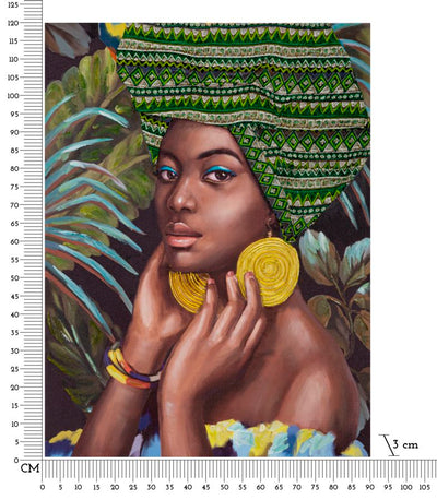 Peinture moderne finition à la main représentant une femme africaine dans la jungle