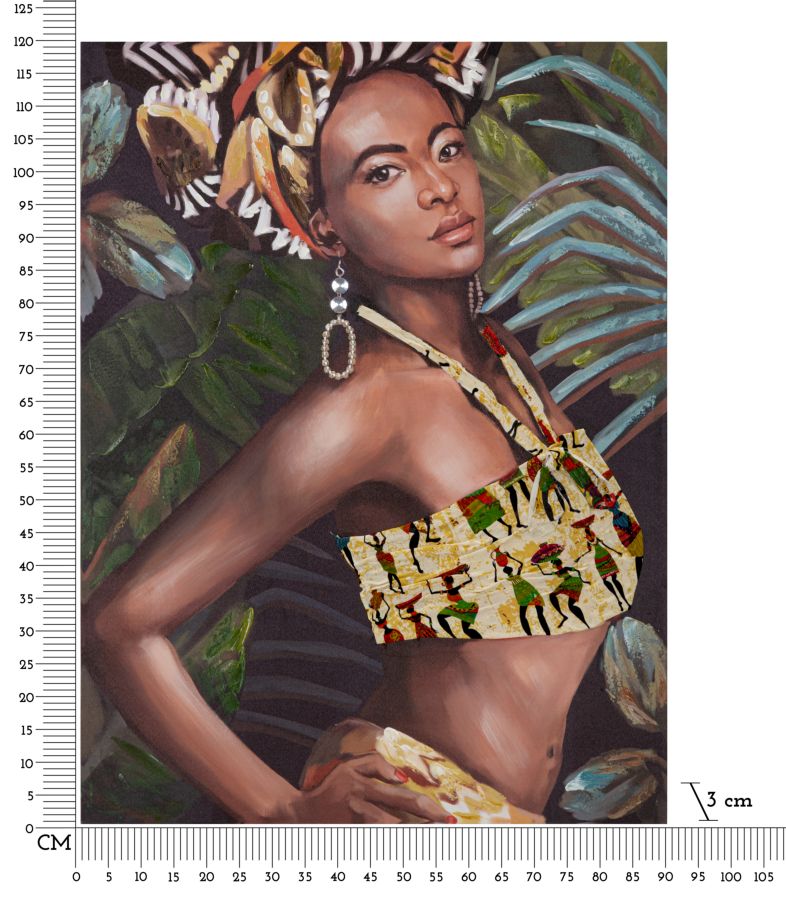 Peinture moderne finition à la main représentant une femme africaine dans la jungle