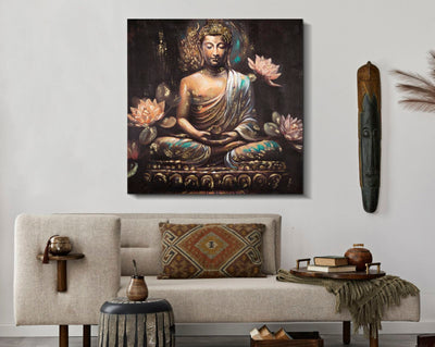 Peinture sur toile de Bouddha finition à la main