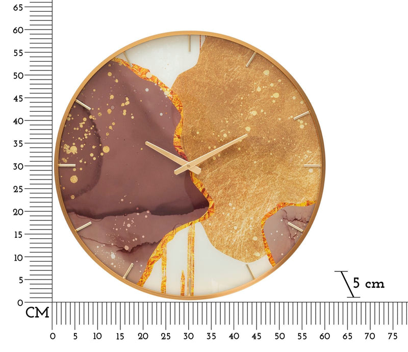 Horloge murale abstraite en métal et verre brun doré
