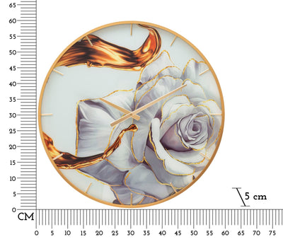 Horloge murale dorée et blanche avec rose glamour