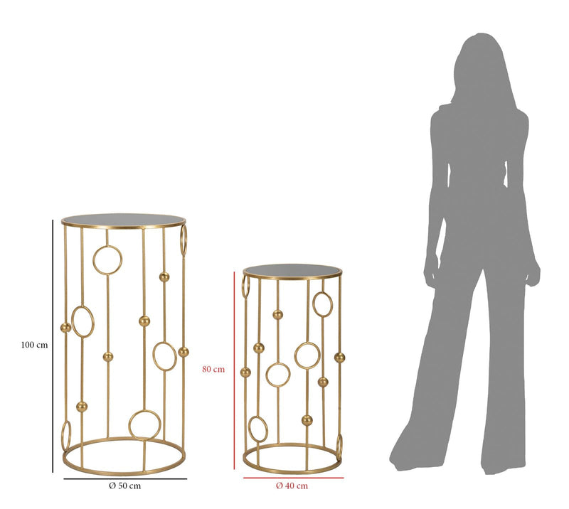 Petite table ronde en métal doré et verre au design géométrique (paire)