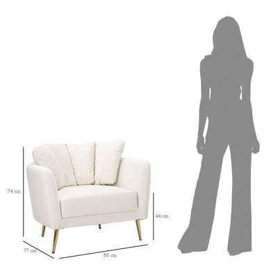 Fauteuil beige rembourré avec pieds en métal doré