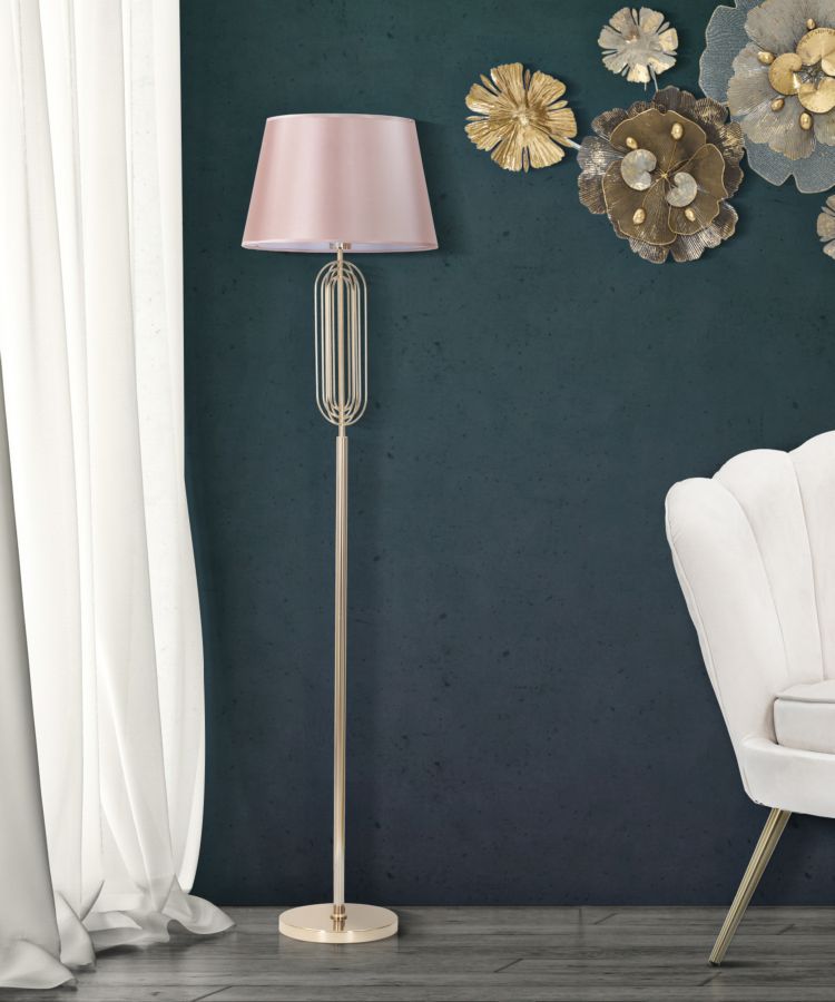 Lampadaire Glam en métal doré et rose