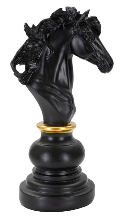 Statue pièce d'échecs cheval (sculpture dorée et noire)