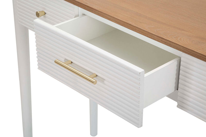 Console rectangulaire en bois blanc avec 3 tiroirs