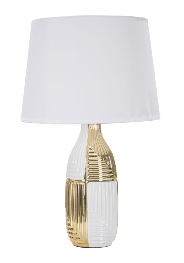 Lampe à poser géométrique en céramique blanche et dorée