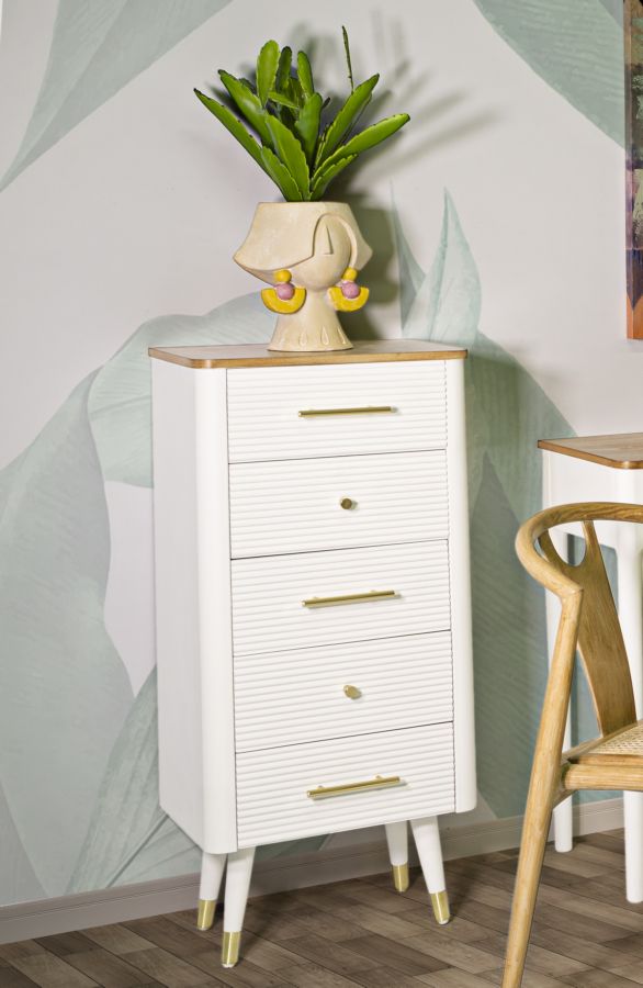 Commode en bois blanc avec plateau marron