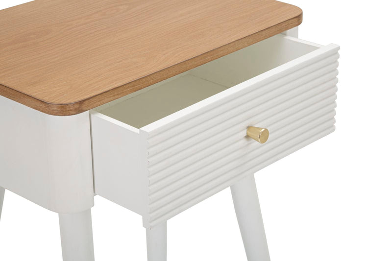 Table de chevet en bois blanc avec tiroir