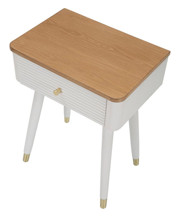 Table de chevet en bois blanc avec tiroir