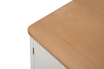 Meuble TV en bois blanc avec plateau marron