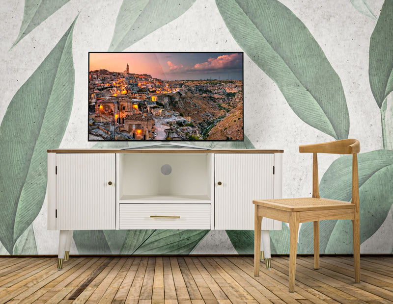 Meuble TV en bois blanc avec plateau marron