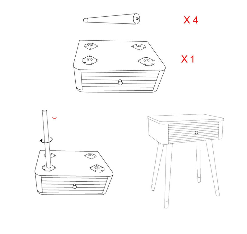 Table de chevet en bois blanc avec tiroir