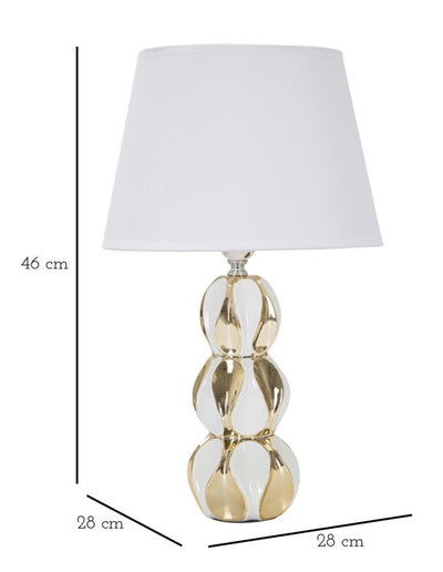 Lampe à poser triple boule en céramique blanche et dorée