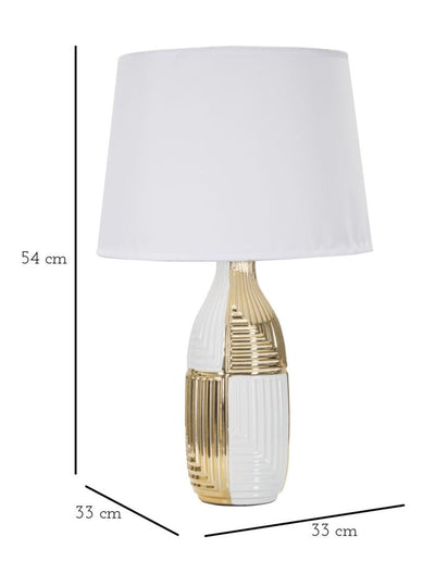 Lampe à poser géométrique en céramique blanche et dorée